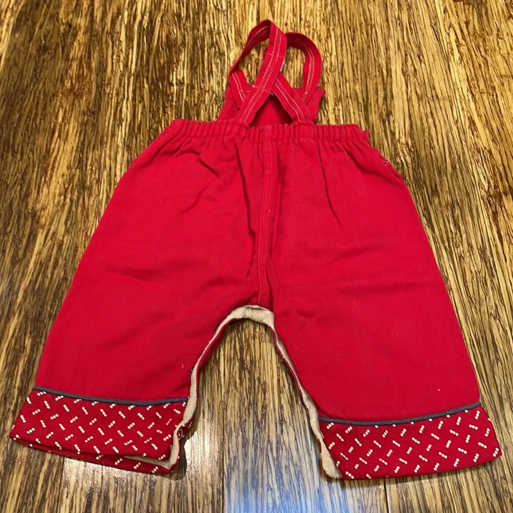 Vintage child’s red matching Christmas overalls and jacket set